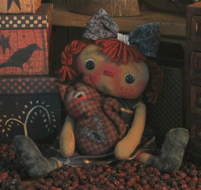 Primitive Raggedy Ann and Cat